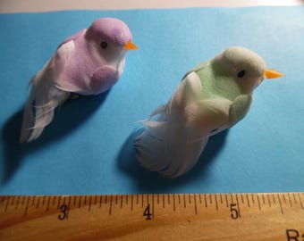 Small Feathered Birds for Doll Hats~Mint Green/Lavender~Two Per Unit