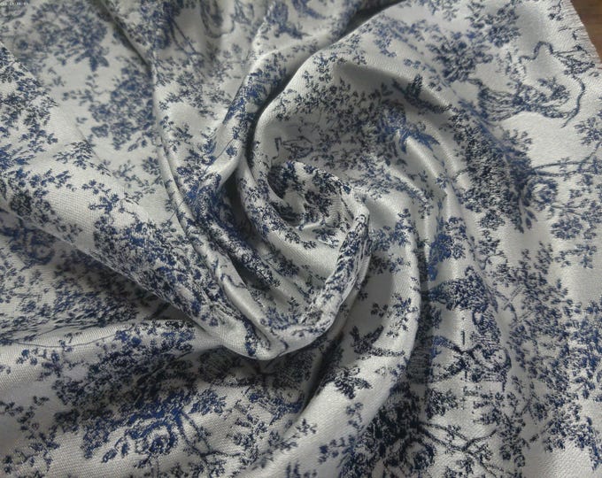 100% Silk Brocade~Miniature Scale~Toile Print~Navy Blue/White~19"x20"~Japan