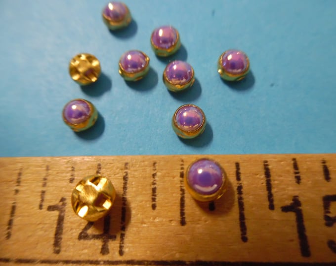 Tiny Doll Buttons~Lavender Mother of Pearl in Gold setting~Flat back~Sew On~Set 10~4.5MM