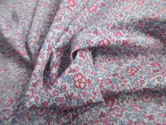 Liberty of London Tana Lawn~KATIE ANN~Micro Floral of Taffy/Blue/Raspberry/White~12"x27"~Doll Fabric~Miniatures