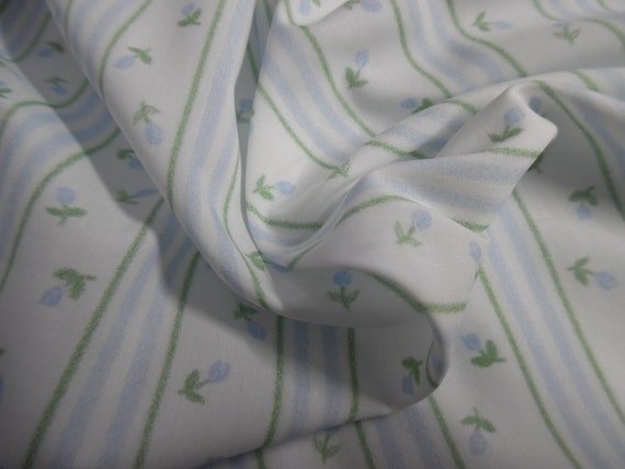 REDUCED! Floral Stripe Print Cotton Lawn~Blue & White~Custom Printed~12"x27"~Doll Fabric