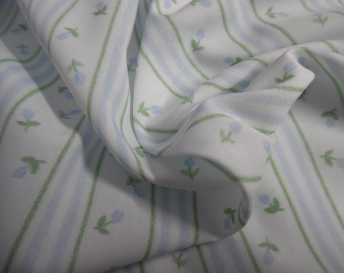 REDUCED! Floral Stripe Print Cotton Lawn~Blue & White~Custom Printed~12"x27"~Doll Fabric