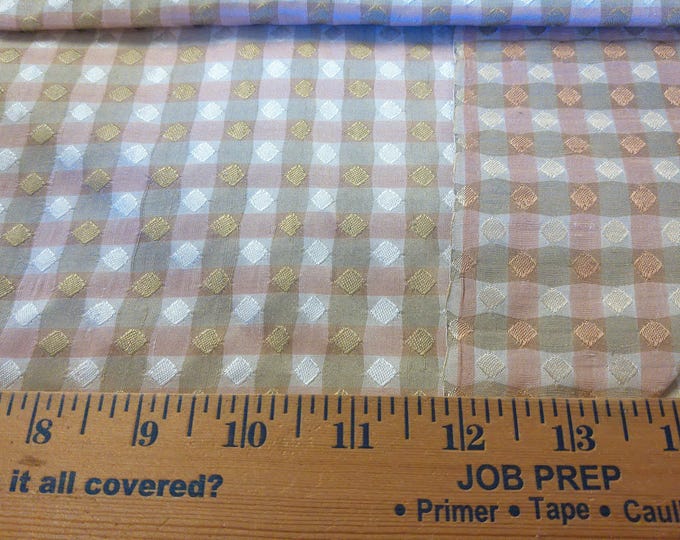 CLEARANCE! Silk Jacquard Taffeta~Checks/Diamonds~Peach/Taupe/Cream~18"x54"~Reversible
