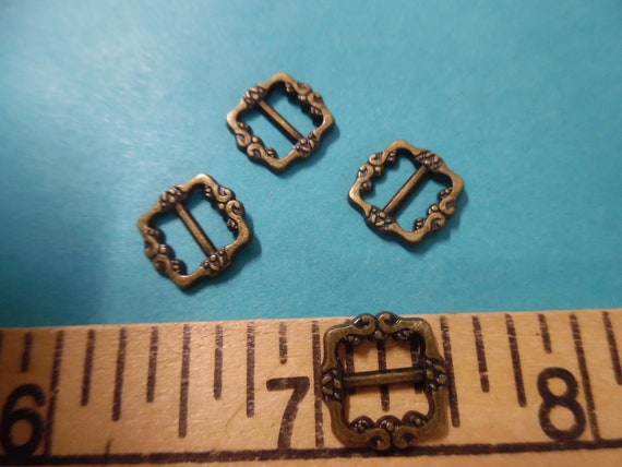Square Metal Doll Buckles~Georgian Style~12MM (1/2")~Set 4~Antique Bronze~Modern, Antique, & Vintage Dolls