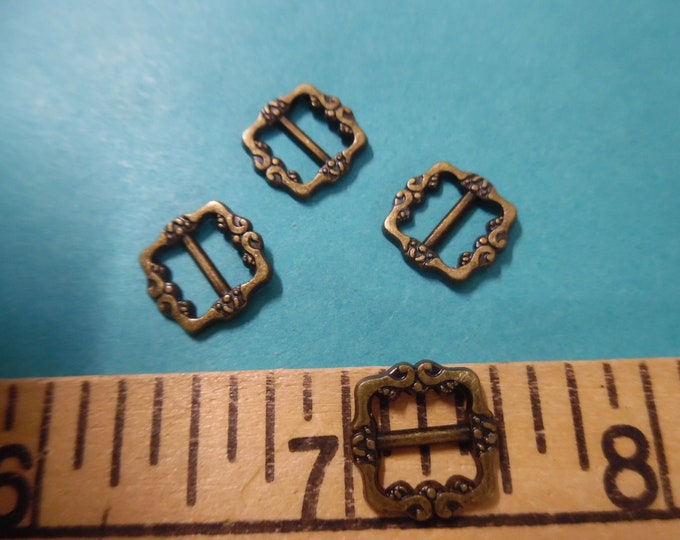 Square Metal Doll Buckles~Georgian Style~12MM (1/2")~Set 4~Antique Bronze~Modern, Antique, & Vintage Dolls