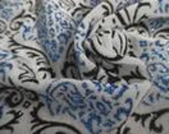 BASEMENT BARGAIN! Novelty Damask Print Glitter Velvet~Blue/Black/White~26"x30"