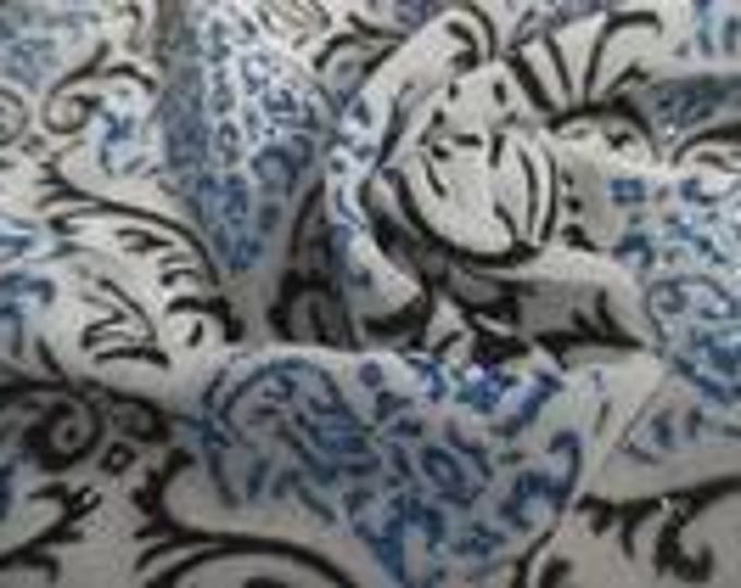 BASEMENT BARGAIN! Novelty Damask Print Glitter Velvet~Blue/Black/White~26"x30"
