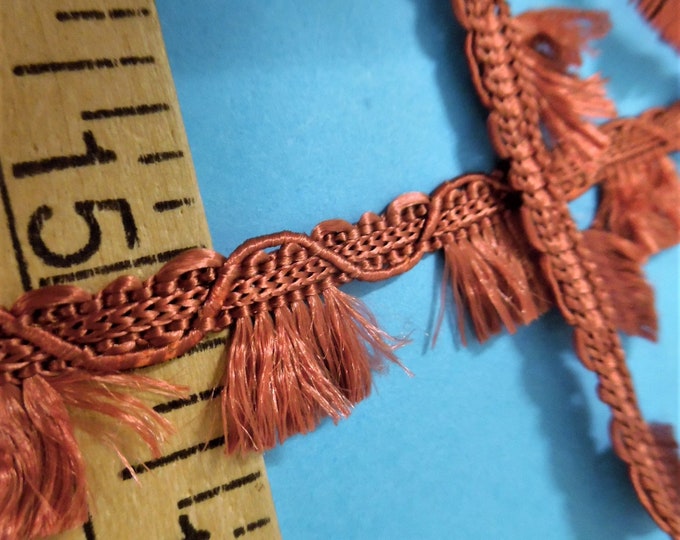 Silky 1/2" Wide Tassel Fringe~Soft Nylon~Rust Brown~By The Yard~Modern, and Vintage Dolls~Flapper