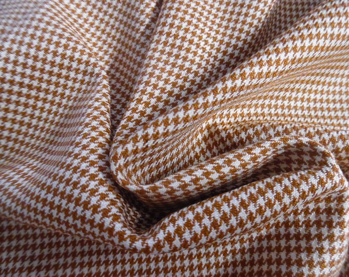 END PC! Micro Houndstooth Suiting~Wool/linen Blend~Rust Brown/Cream~6"x60"~Light Weight~Doll Fabric
