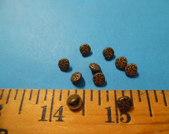 NEW LARGER SIZE! Tiny metal shank doll buttons~hammered dome~6MM (1/4")~Antique Bronze~Set of Ten~Modern, Antique & Vintage Dolls