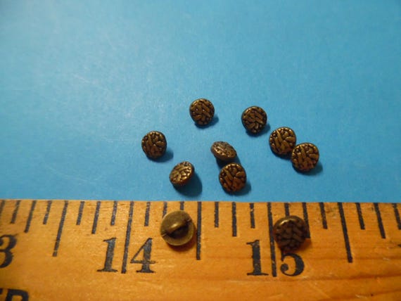 NEW LARGER SIZE! Tiny metal shank doll buttons~hammered dome~6MM (1/4")~Antique Bronze~Set of Ten~Modern, Antique & Vintage Dolls