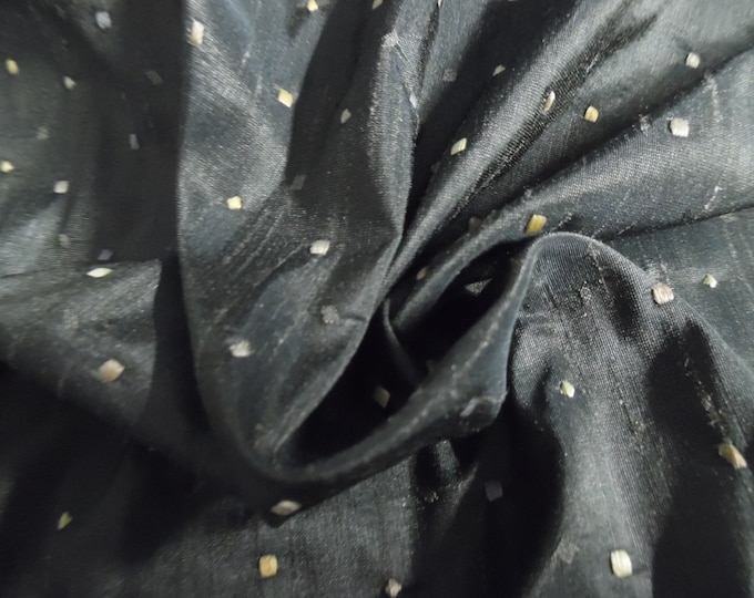 Faux Embroidered Silk Taffeta~Multi Colored Dots on Charcoal~Polyester~Great for Modern/Vintage Fashion Dolls