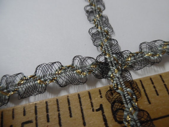 Delicate French Passementerie~Fine Net Loops~GOLD/Sage/BLACK~3/8"x1YDs~Doll Trim