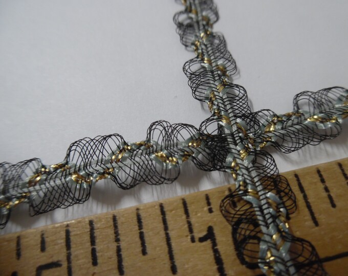 Delicate French Passementerie~Fine Net Loops~GOLD/Sage/BLACK~3/8"x1YDs~Doll Trim