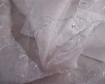 Embroidered Silk Organza~Metallic Silver on Light Pink~12"x44"~Sheer~Crisp~Doll Fabric~LAST PC!