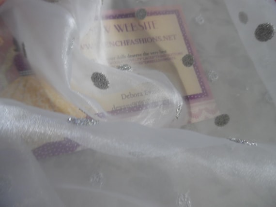 BASEMENT BARGAIN! Embroidered Organza~Metallic Silver Dots on White~Crisp/Sheer~16"x56"~Overlays