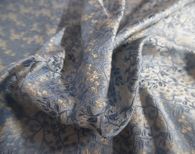 100% Silk Brocade~Miniature Scale~Allover Floral~Shades Blue/Pearl~19"x20"~Japan~KS150