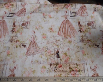 NEW! Novelty Print~Vintage Look Paris Fashions~Lt. Weight Cotton~18"x22"~Great for Totes,Book Covers, Box Covers Ect.
