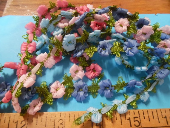 Silky Passementerie Flower Braid Assortment ~4 Colors~2 Yards~Doll Dress and Hat Trim!