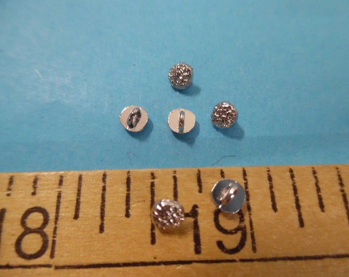 Tiny metal shank doll buttons~hammered dome~4MM~Bright Silver~Set of six~Modern, Antique & Vintage Dolls