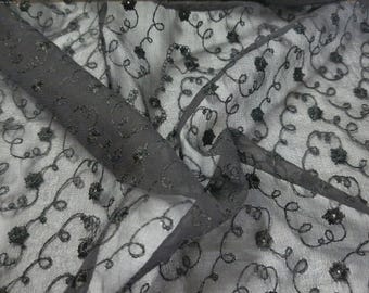 Embroidered 100% Silk Gauze in Black~Super Soft & Sheer~12"x22"~Overlays~Doll Fabric