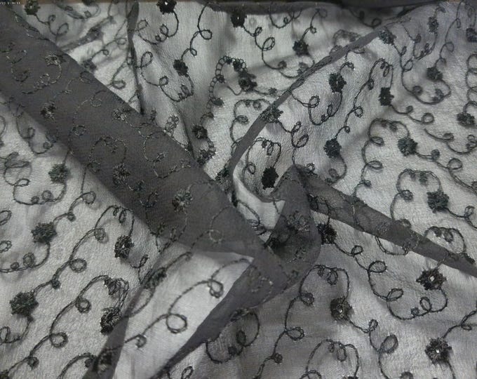 Embroidered 100% Silk Gauze in Black~Super Soft & Sheer~12"x22"~Overlays~Doll Fabric