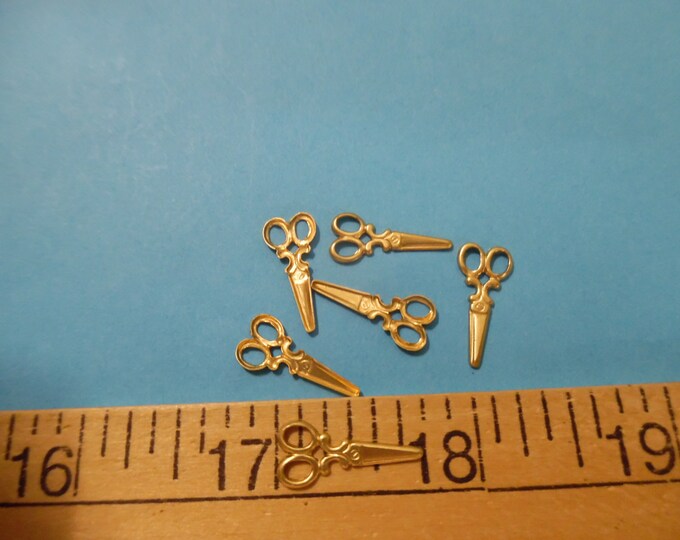 New Doll Size Charms~Tiny Metal Scissors~Gold~3/4"long~Set 6~Chatelaines~Embellish Carpetbags~Sewing Kits