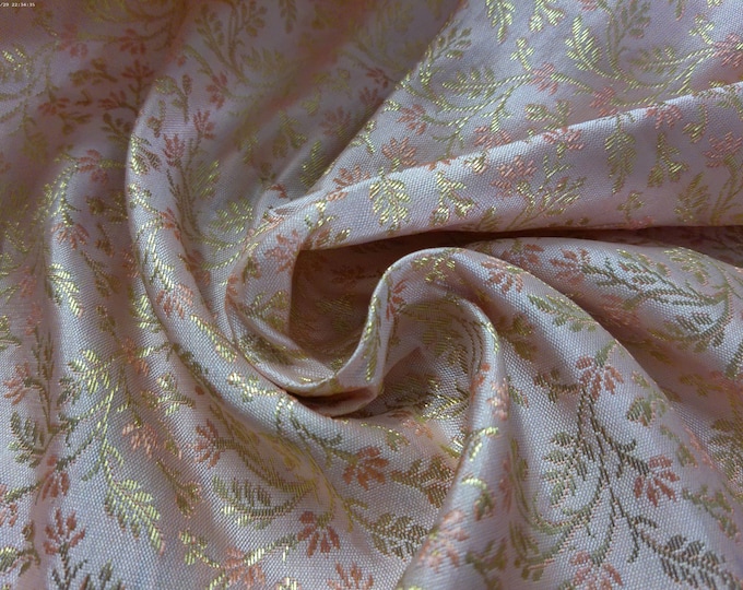 Silk Blend Satin Brocade~Tiny Allover Floral Vines~Shades of Pink/Gold~10"x22"