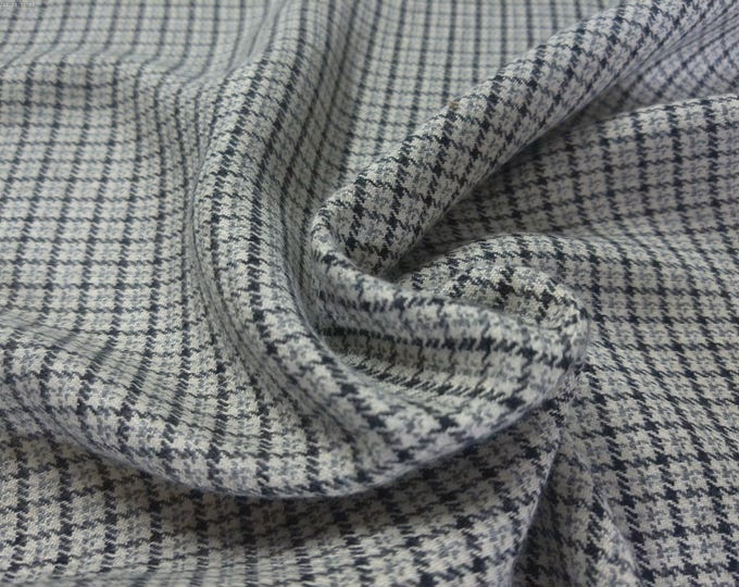 ONLY LISTING! Cotton/Rayon Suiting~Small Plaid~Black/Gray/White~20"x22"~Doll Fabric