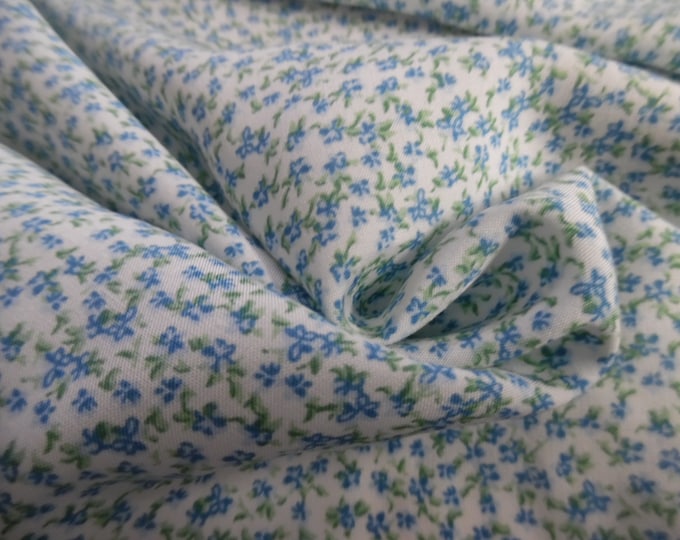 Micro Floral Rayon Voile~Blue/Green on White~Semi Sheer~12"x29"~Doll Fabric~Flapper