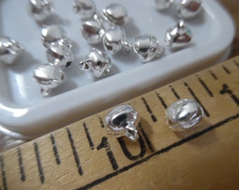 Tiny Jingle Bells~Novelty Buttons~Adornments~5MMx5.5MM~Set of 15~Dolls~Santas~Bright Silver