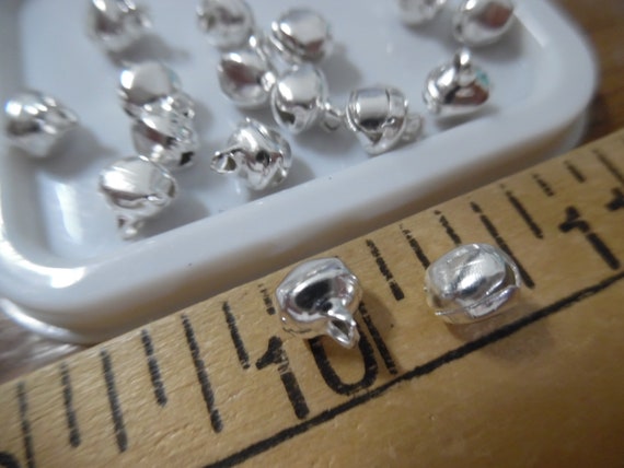 Tiny Jingle Bells~Novelty Buttons~Adornments~5MMx5.5MM~Set of 15~Dolls~Santas~Bright Silver