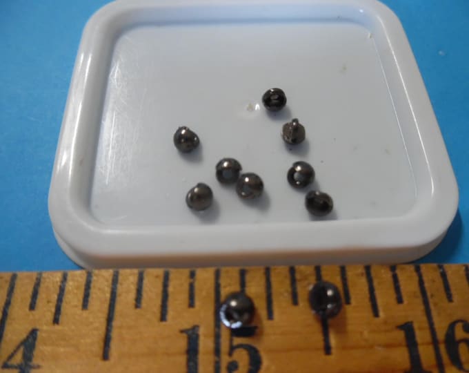 Tiny Smooth Dome Buttons~Gunmetal~Metal Shanks~3.5MM~Set of Five~Doll Buttons