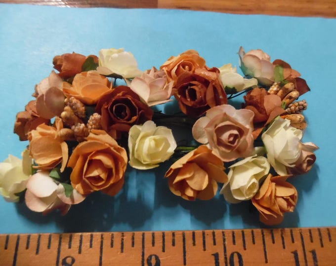 Mulberry Paper Roses and Stamen Assortment~Coffee & Cream~26 Pieces~Great For Doll Hats!