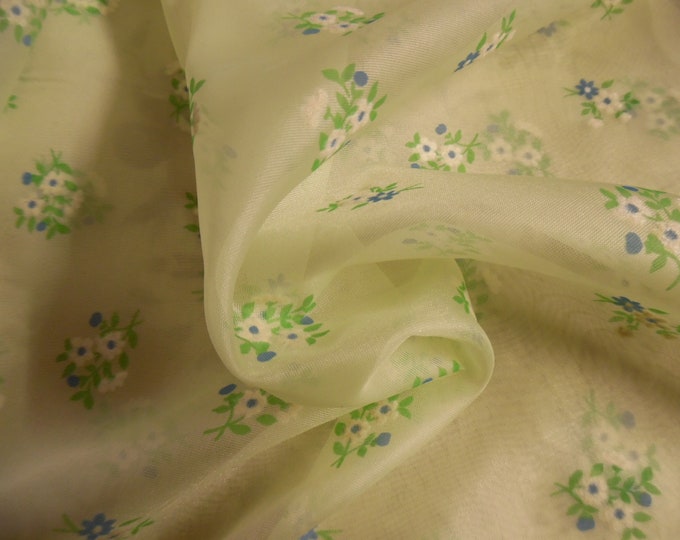 Vintage Flocked Nylon Organdy~Blue/Green/Yellow~12"x46"~Soft~Shiny~Sheer