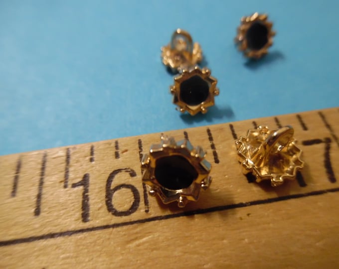 Metal Shank Buttons~Black & Gold~8MM~Set of Five~Doll Buttons