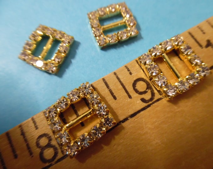 LAST! Rhinestone Doll Buckles~Glass Stones/Gold setting~Square~1/2"x1/2"~Set of 6