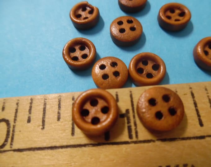 Wood Four Hole Buttons~8MM~Set of Ten~Doll Buttons
