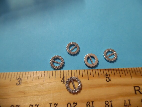 NEW SUPPLIER! Tiny Rhinestone Doll Buckles~3/8" Round Silver Setting~Set of 4~Great for Barbie!