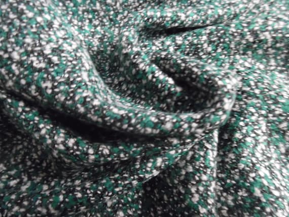 LAST PC! Wool Blend Boucle' Suiting~Green/Black/White~18"x30"~Doll Fabric