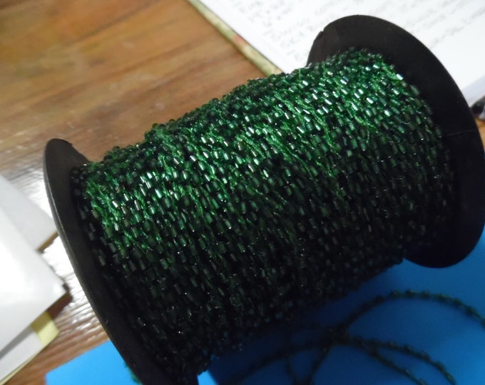 Tiny 1/16" Glass Bead Trim~Emerald Green~3 Yards~Doll Dress and Hat Trim~Flapper Doll