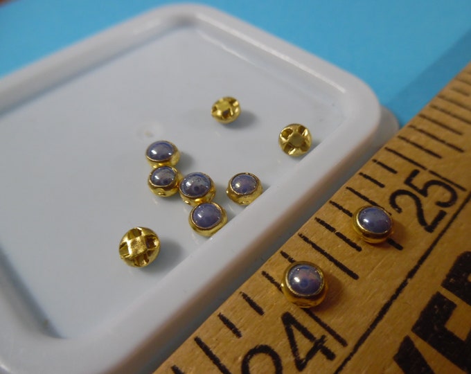 Tiny Doll Buttons~Blue Mother of Pearl in Gold setting~Flat back~Sew On~Set 10~4.5MM