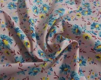 Vintage Cotton-Pique' Look Weave~Small Aqua Floral on Pink Back~13"x36"~1950's Dolls