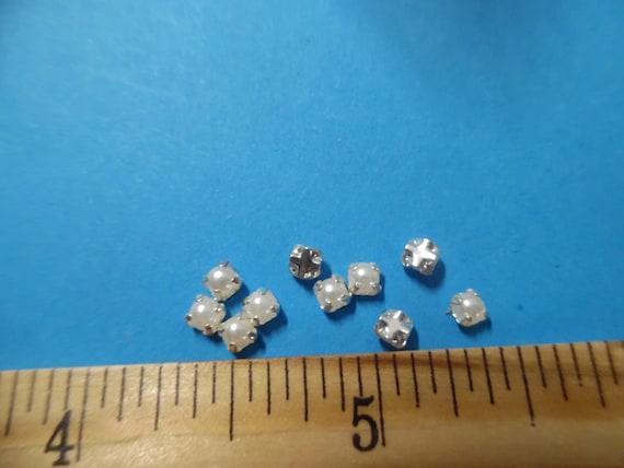 Tiny flat back pearl buttons~Sew On~Silver setting~3MM~Set of 10~Doll Buttons