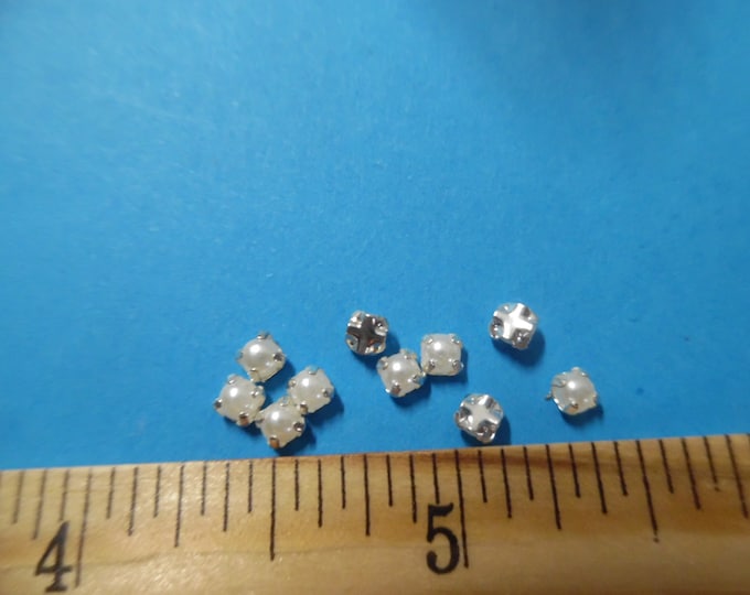 Tiny flat back pearl buttons~Sew On~Silver setting~3MM~Set of 10~Doll Buttons