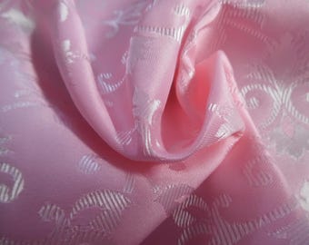 CLEARANCE! Silk Blend Satin Jacquard Brocade~Pink & Pearl~12"x30"~India~Doll Fabric