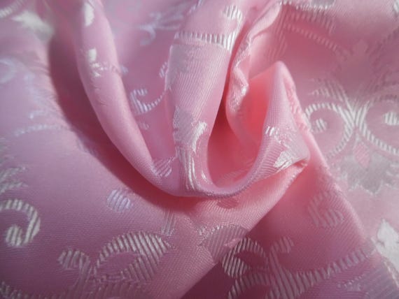 CLEARANCE! Silk Blend Satin Jacquard Brocade~Pink & Pearl~12"x30"~India~Doll Fabric
