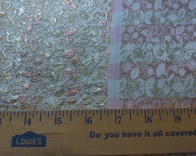 Vintage Silk Blend Jacquard Brocade~Tiny Floral Design~Vintage Pink/Metallic Gold/Pearl~9"x22"