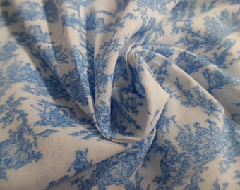 Miniature Toile Print Cotton Lawn~Blue & White~Custom Printed~12"x27"~Doll Fabric