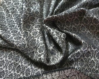 100% Silk Brocade~Miniature Scale Damask~Black/Pearl~19"x20"~Japan